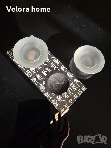 🕯 Дизайнерски свещник от стъкло и дърво – модерен арт акцент, снимка 2 - Декорация за дома - 53180976