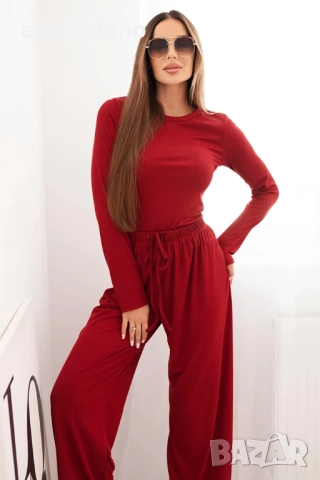 Дамски комплект от вискоза с блуза и широк панталон, 3цвята , снимка 2 - Комплекти - 52407435