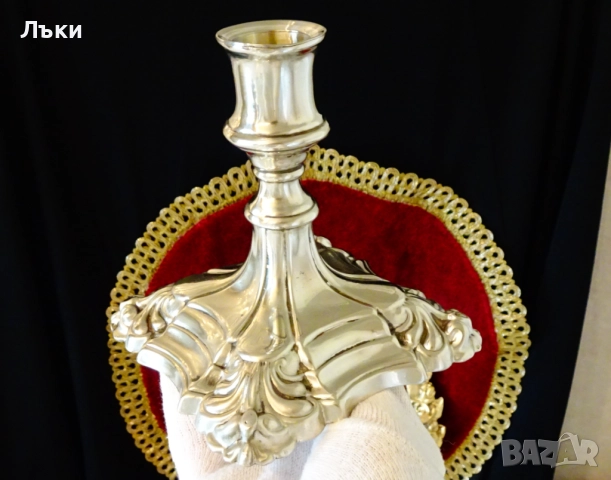 Английски посребрен свещник,Крал Джордж II,печат., снимка 6 - Антикварни и старинни предмети - 52923311