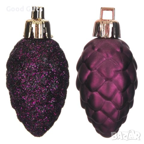 12 броя Комплект Лилави коледни шишарки, 5см
