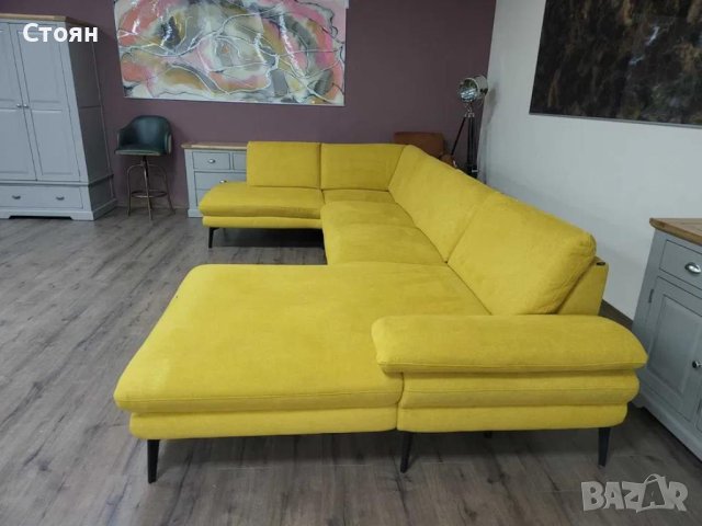 Жълт П образен ъглов диван от плат Dieter Knoll ZE-EM20075, снимка 8 - Дивани и мека мебел - 44244515