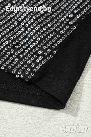 Дамски топ в черно с ефектни пайети, снимка 5 - Корсети, бюстиета, топове - 50143193