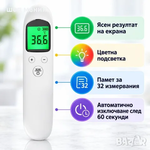️ Безконтактен инфрачервен термометър с цифров дисплей, снимка 4 - Уреди за диагностика - 56116119