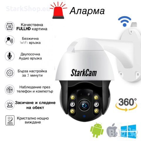 ТОП Робо Въртяща Камера с Аларма за видеонаблюдение Цветно Нощно, снимка 4 - IP камери - 42043178