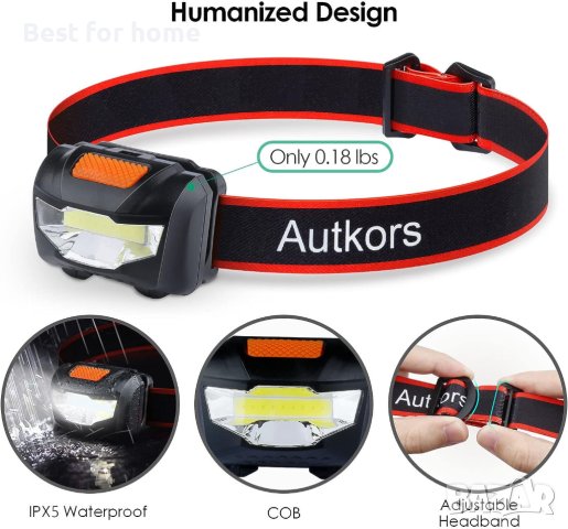Светодиодно фенерче Autkors,Супер ярък фар за глава, лек,удобен при бягане, риболов, снимка 6 - Къмпинг осветление - 41812512