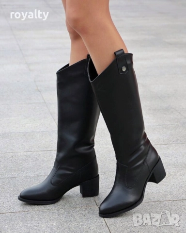 Ботуши на ток - черна кожа - TL33