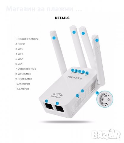 WI FI УСИЛВАТЕЛ WIFI REPEATER РУТЕР МОДЕЛ 2 - код 1274, снимка 14 - Рутери - 34289928