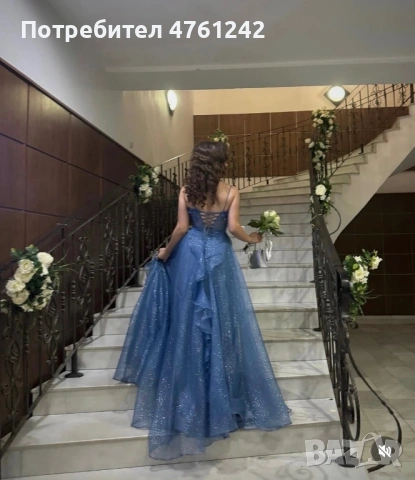 Официална синя рокля със брокат, снимка 4 - Рокли - 53785458