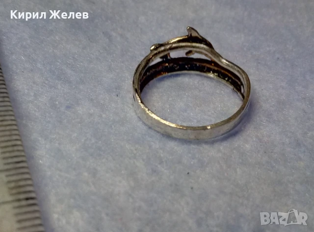 СТАР АЖУРЕН СРЕБЪРЕН ПРЪСТЕН с ДЕЛФИН СРЕБРО 925 ПРОБА с ЦИРКОНЧЕТА 50013, снимка 5 - Антикварни и старинни предмети - 50510681