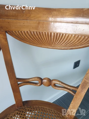 Френски ретро дървен стол с ратанова седалка и подлакътници 92см, снимка 5 - Столове - 50868886