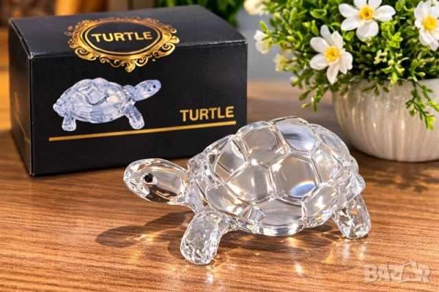 Стъклена фигурка костенурка 12 см – символ на дълголетие и късмет | подарък, снимка 2 - Декорация за дома - 53814605