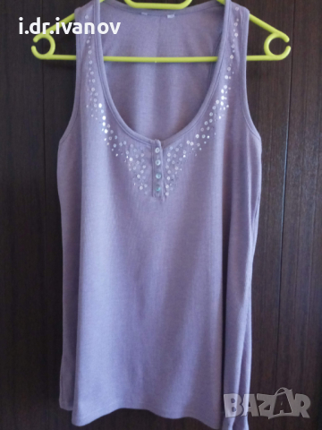 Памучен спортен потник рипс с паети, снимка 1