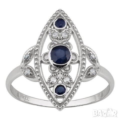 Пръстен със сини циркони, посребрен