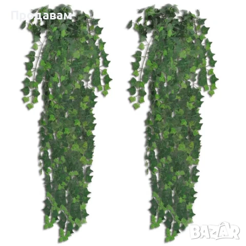 Изкуствени храсти бръшлян, 4 бр, зелени, 90 см Вид на растението: Бръшлян Материал на стеблата: Плас, снимка 1