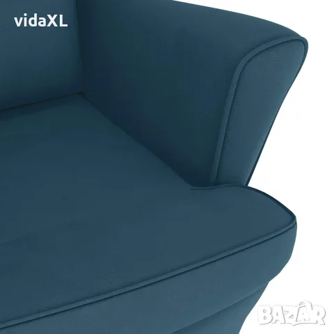 vidaXL Люлеещ се стол с облегалка, син кадифе и масивно дърво, снимка 6 - Столове - 56146912