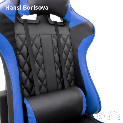 Геймърски стол за релакс с масаж и подложка за крака – син, снимка 5 - Столове - 53445014