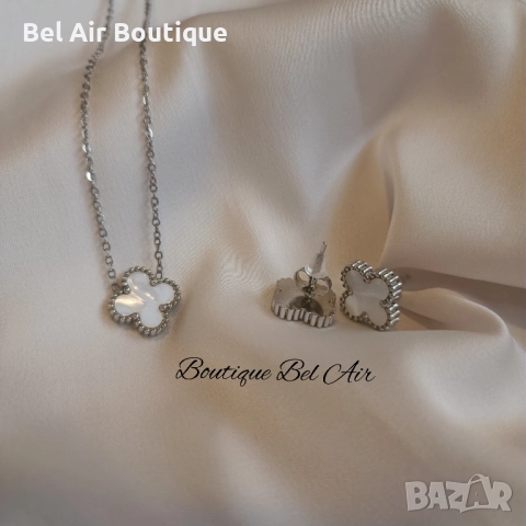 Van Cleef детелини комплект колие и обеци, снимка 3 - Колиета, медальони, синджири - 51618995