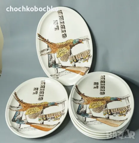 Le Gibier Комплект 6 бр. Стари френски порцеланови чинии ловни сцени, снимка 1