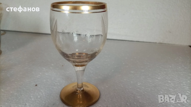 Страхотни чаши за вино или контцентрат, позлата, ръчна гравюра, столче, 5 бр, снимка 6 - Чаши - 52750352