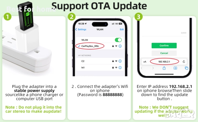 Безжичен Carplay адаптер за iPhone Lyssiefeel, снимка 9 - Аксесоари и консумативи - 52953666