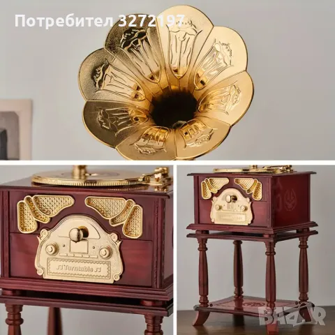 Винтидж Европейски Стил Грамофонна Музикална Кутия с кутия за бижута, снимка 3 - Декорация за дома - 48693155