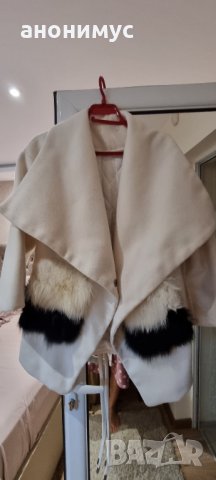 Бяло палтенце с лисица, снимка 3 - Палта, манта - 34813042