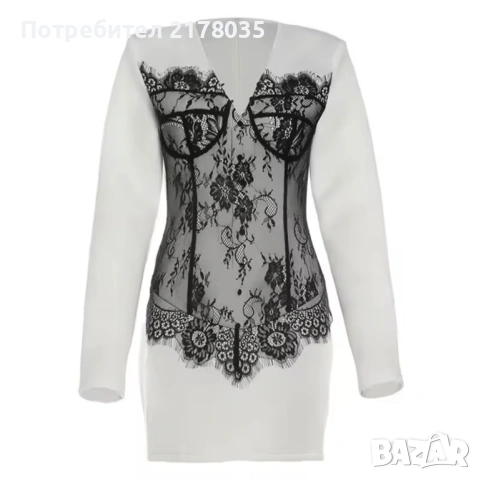 Бяла рокля с вграден дантелен корсет М размер, снимка 3 - Рокли - 53636962