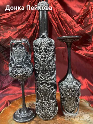 Сервиз за вино от 3 части в сребро , ръчна изработка, снимка 3 - Сервизи - 48183800