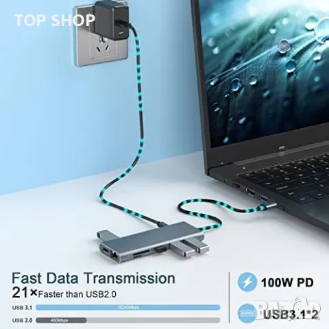 Нов 12 в 1 Мултифункционален USB C Хъб, 12 порта, Поддържа HDMI/DP, снимка 3 - Друга електроника - 49451131