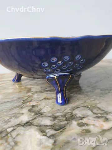 Beanopli 25см/стара италианска декоративна ажурна порцеланова чиния-картина/птица-кобалт-злато, снимка 6 - Картини - 49827770