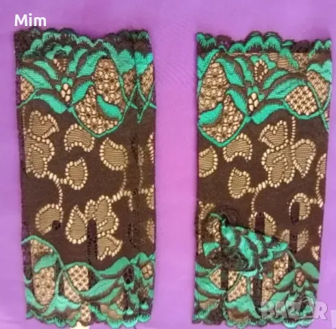 Еластични дантелени ръкавици в черно, телесен цвят с зелени и черни цветя , снимка 5 - Ръкавици - 48510794