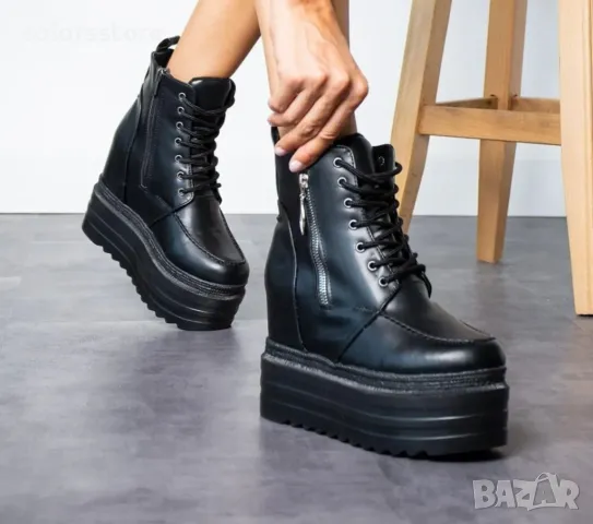 Боти на платформа - черна кожа - BML88, снимка 3 - Дамски боти - 47612933