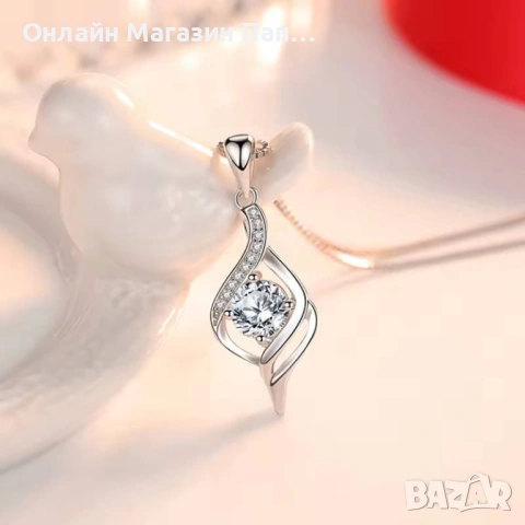 Fanqieliu сребърно колие „Листо“ с цирконий, снимка 4 - Колиета, медальони, синджири - 53044247