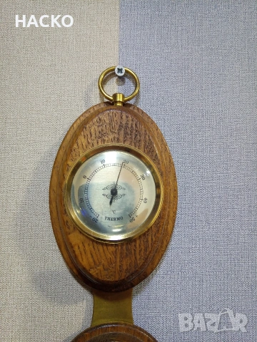 Метеорологична Станция,Термометър,Барометър,Влагомер,Махагонова Поставка Внос от Нидерландия , снимка 3 - Други - 53274598