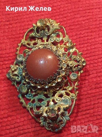 ПРЕКРАСНА СТАРИННА ФИЛИГРАННА БРОНЗОВА ПОЗЛАТЕНА АР НУВО РЕТРО БРОШКА МАЙСТОРСКА ИЗРАБОТКА 31393