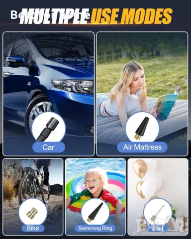 E-SMARTER Безжичен компресор за гуми  с 5 режима, двоен дисплей, снимка 7 - Аксесоари и консумативи - 50534845