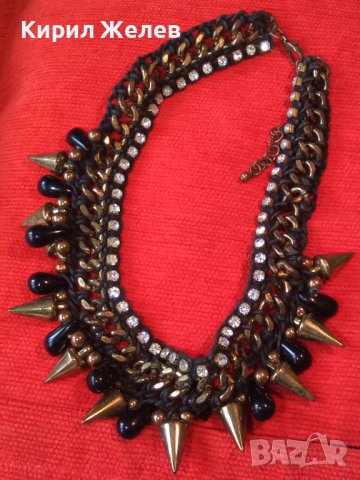 МАСИВНА БРОНЗОВА ОГЪРЛИЦА с ЦИРКОНИ и ШИПОВЕ ХЕВИ-МЕТАЛ Нео ГОТИКА СТИЛ 15123