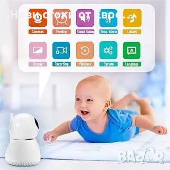 Видео бебефон Sainlogic с камера, вътрешен бебефон, 1080P FHD, 5-инчов LCD дисплей, снимка 2 - Бебефони - 49053194