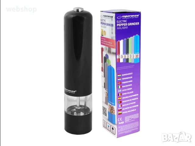 Електрическа Mелничка за сол и пипер Esperanza, LED, Работа с 1 бутон, Бял/черен, снимка 1