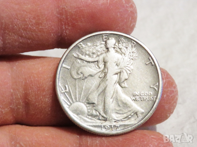Рядък голям сребърен долар,халф долар Walking Liberty Half Dollar, HALF DOLLAR - 1917г. Сребро, снимка 2 - Нумизматика и бонистика - 36063816