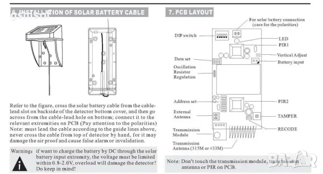 433Mhz радио PIR датчик за движение за външен монтаж със соларно захранване за алармени системи, снимка 12 - Други - 47533310