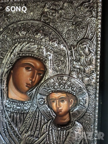 Прекрасна Посребрена Икона Богородица С Младенеца Христос., снимка 3 - Икони - 52510824