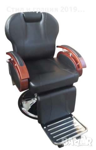 Бръснарски стол Apolo - черно и черно с оранжево