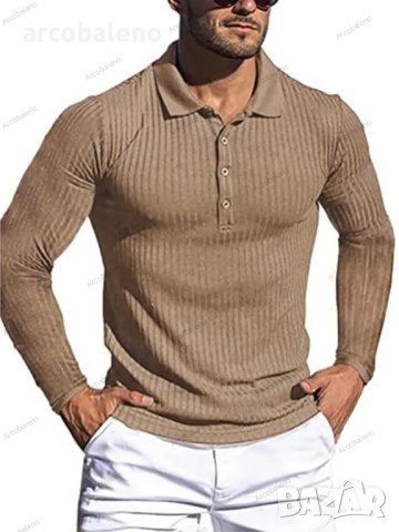 Нова мъжка блуза с висока еластична вертикална лента с дълъг ръкав, 8цвята - 023, снимка 9 - Блузи - 39800252