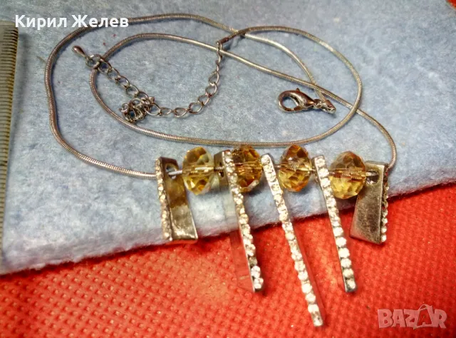 СТИЛНО ПОСРЕБРЕНО АРТ КОЛИЕ ОГЪРЛИЦА с ФАСЕТИРАНИ КРИСТАЛИ 18136