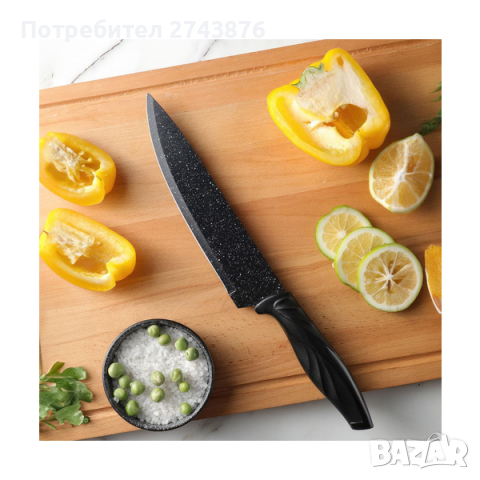 Комплект стоманени ножове, 6 части, незалепващо покритие, снимка 7 - Прибори за хранене, готвене и сервиране - 44840536