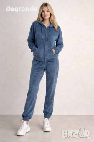 Кадифен Дамски Екип в Синьо Сиво Черно Бордо, снимка 4 - Спортни екипи - 52849162