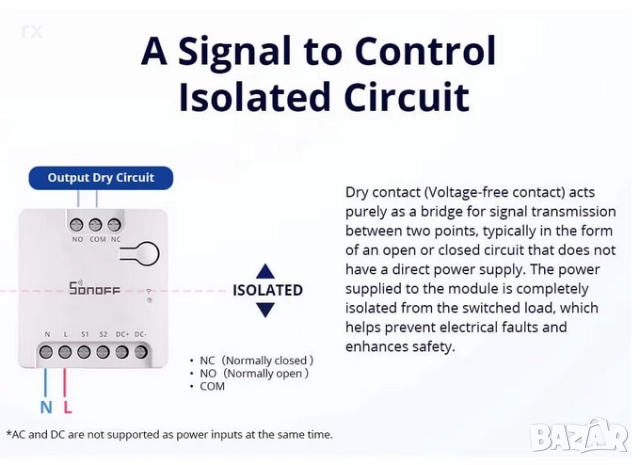Смарт реле Sonoff MINI-D, Wifi, 2A, 1 канал, AC-DC сух контакт , снимка 2 - Друга електроника - 52461495