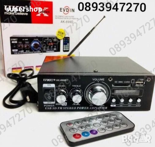 Аудио усилвател, BLUETOOTH,FM, USB,MP3,SD модел UKC-AK-699BT 2X300W, снимка 2 - Караоке - 39441342