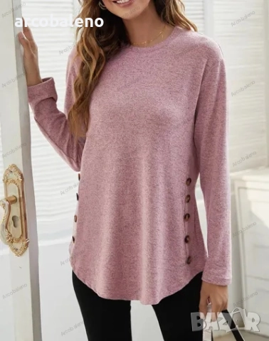 Дамска едноцветна ежедневна блуза с копчета и дълги ръкави, 4цвята , снимка 11 - Блузи с дълъг ръкав и пуловери - 42400236
